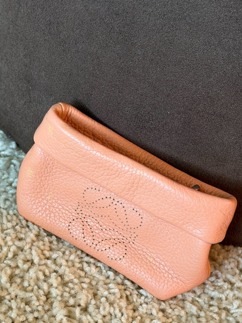 Loewe Peach Leather Coin Purse / Card Holder with Perforated Logo